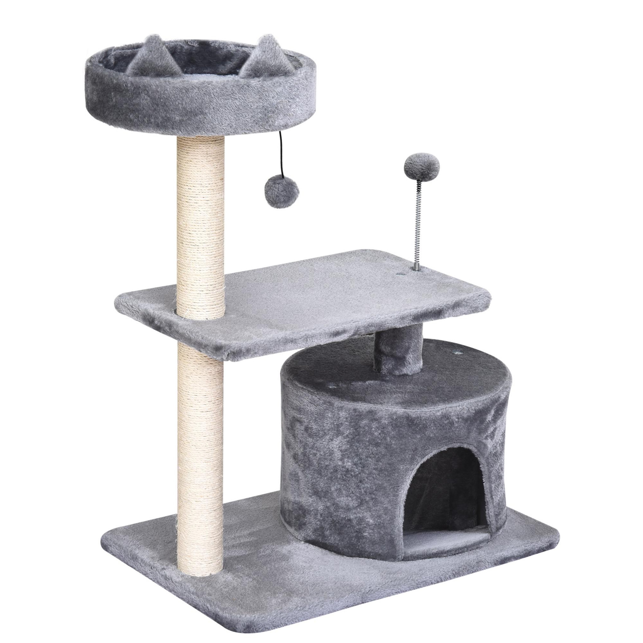 Voir la diapositive 1 : PAWHUT Arbre à chats griffoir sisal naturel centre d'activités niche plateformes jeu boule suspendue et à ressort gris