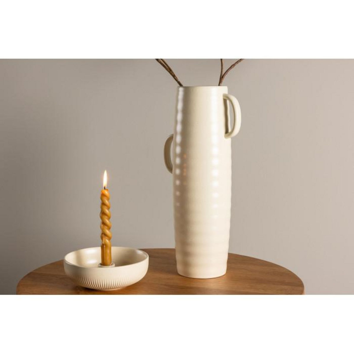 Paris Prix Vase Ondulé en Céramique  Cent  41cm Beige & Noir