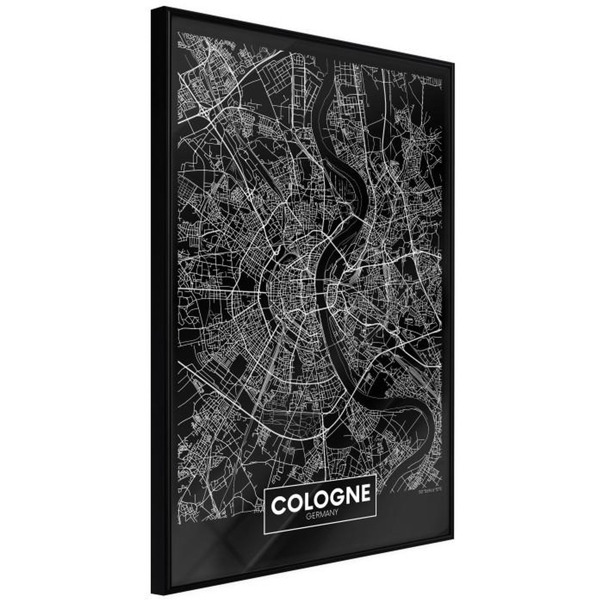 Paris Prix Affiche Murale Encadrée  City Map Cologne Dark. Coloris disponibles : Jaune, Noir
