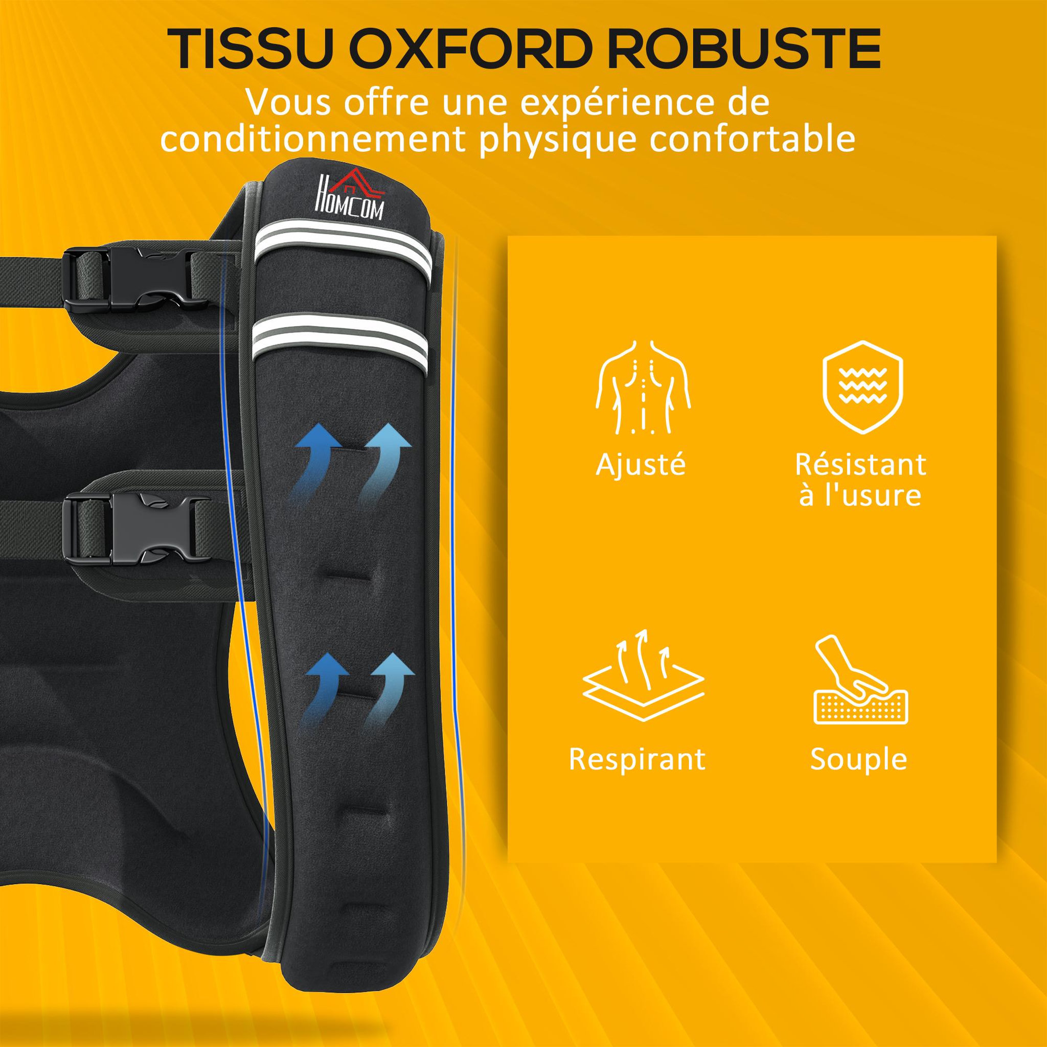 Voir la diapositive 6 : HOMCOM Gilet lesté de 5 Kg réglable - veste lestée de sport - poche de rangement intégré - oxford noir