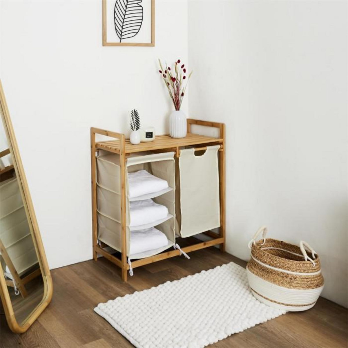 Paris Prix Meuble à Linge Rangements  Bambou  77cm Beige