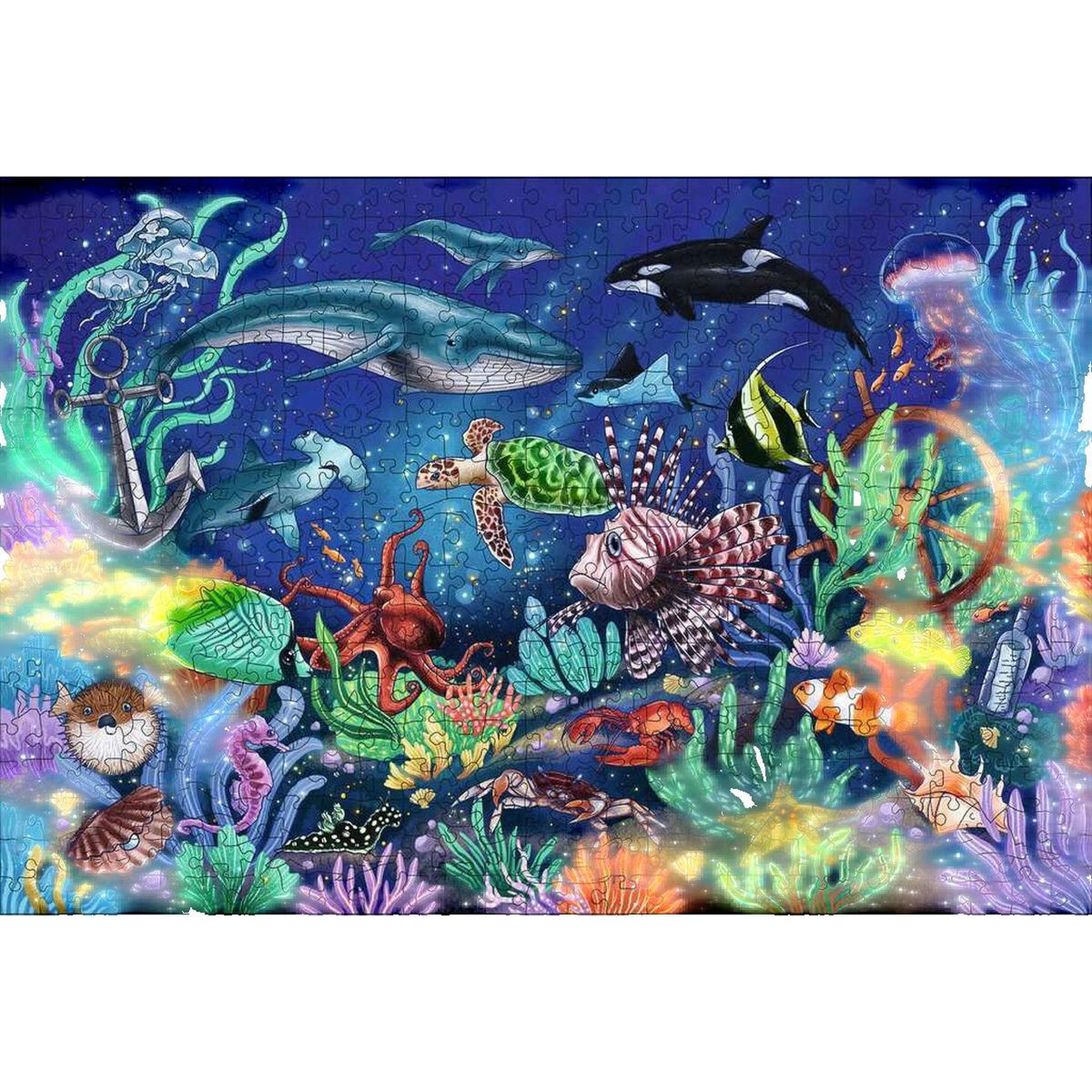 Voir la diapositive 2 : RAVENSBURGER Puzzle en bois 500 pièces Monde marin coloré – Adulte – Rectangulaire