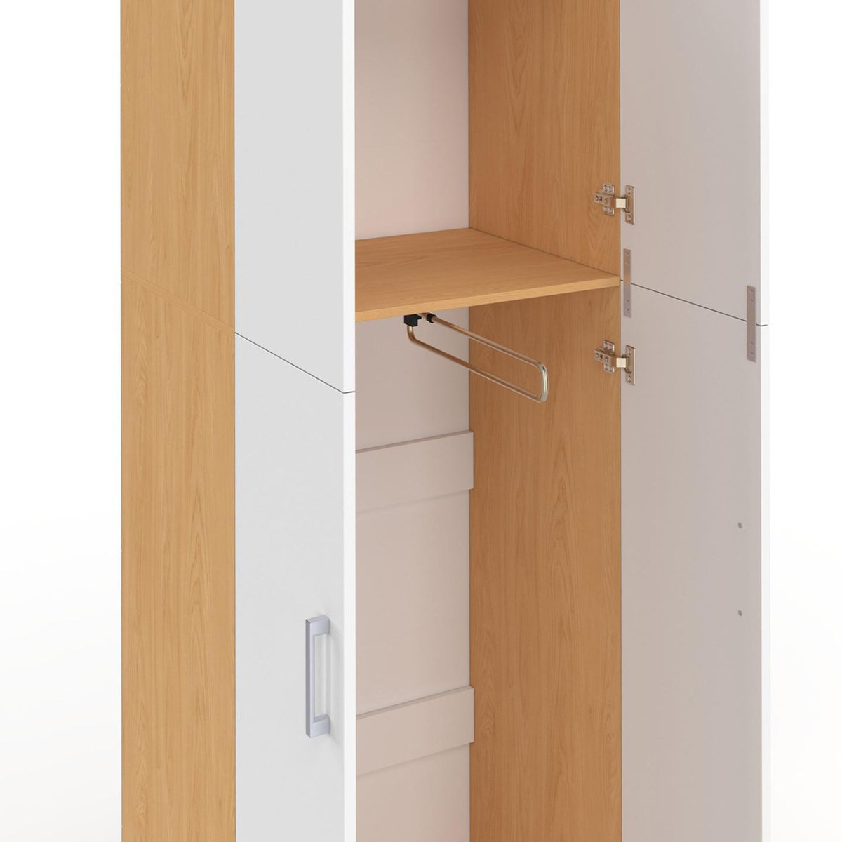 ID MARKET Armoire 2 portes JULIANA blanc et bois penderie 50 cm avec étagère