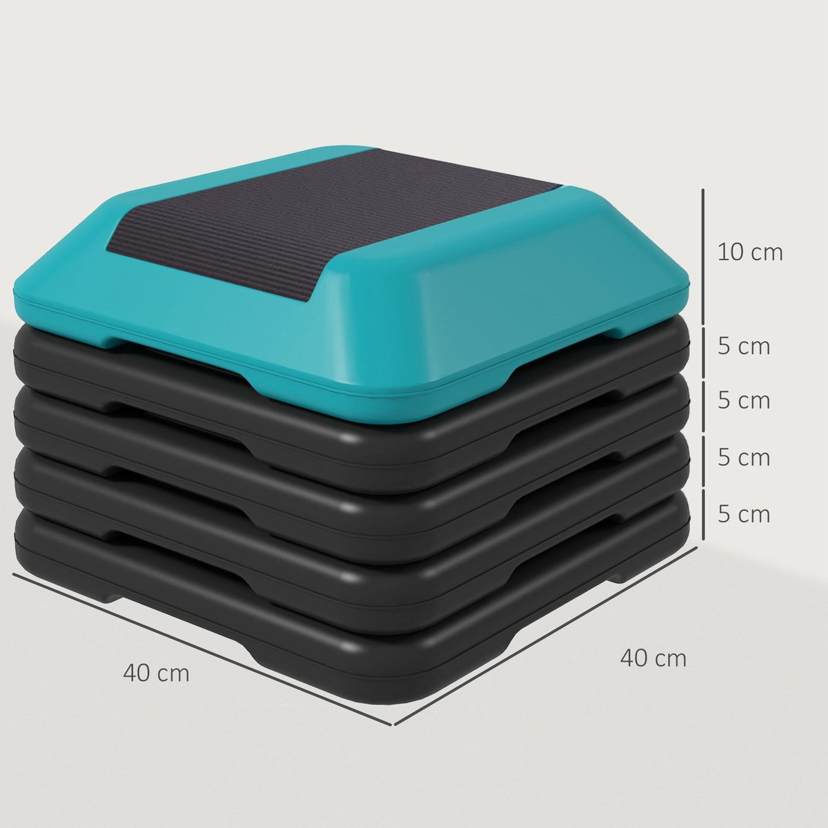 HOMCOM Stepper aerobic fitness réglable 5 niveaux H.10/15/20/25/30 cm max. 150 Kg turquoise noir