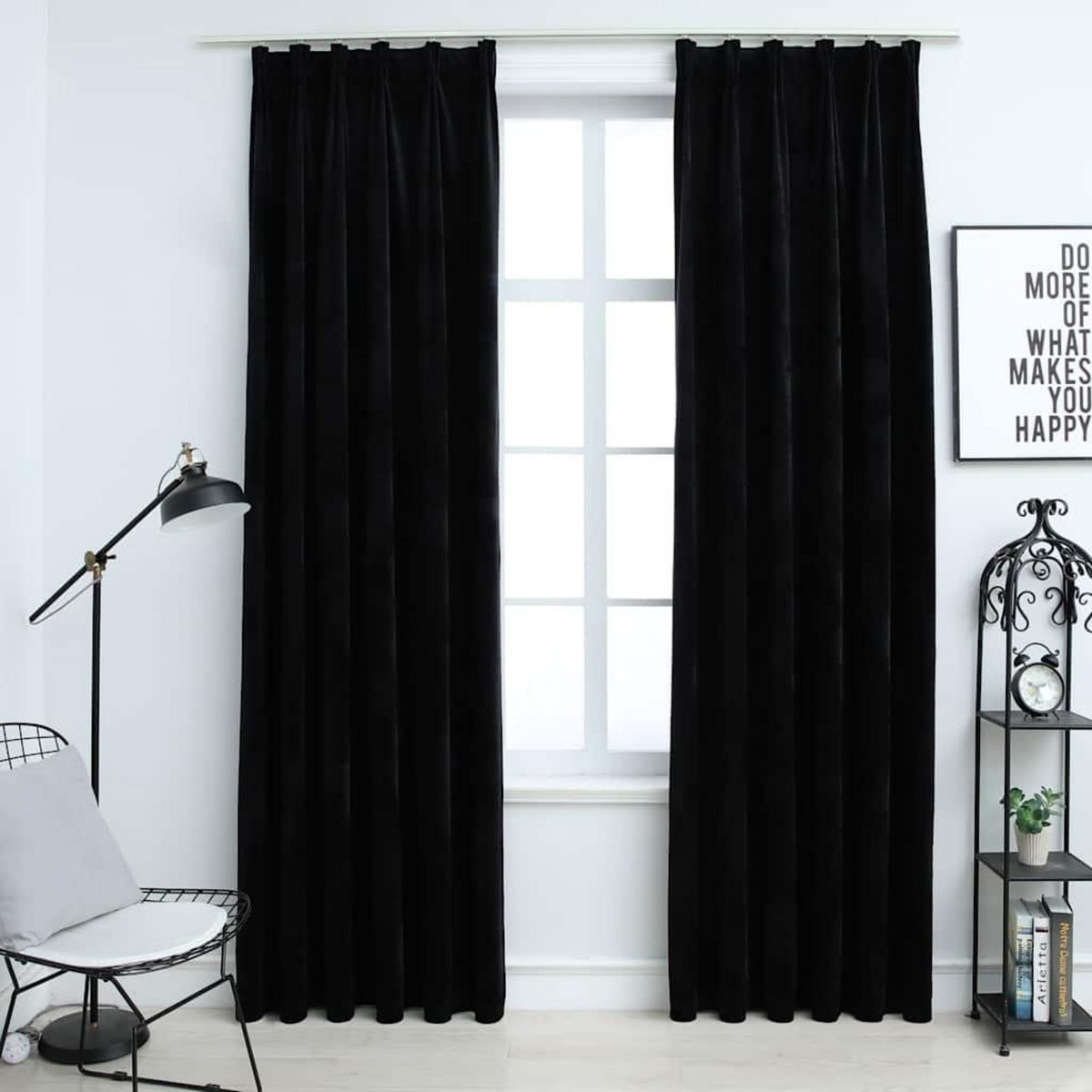 VIDAXL Rideaux occultants avec crochets 2 pcs Velours Noir 140x225 cm