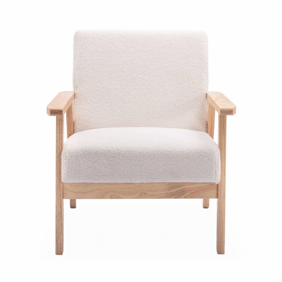 SWEEEK Fauteuil scandinave en bois et tissu bouclette. Isak. L 64 x P 69.5 x H 73cm