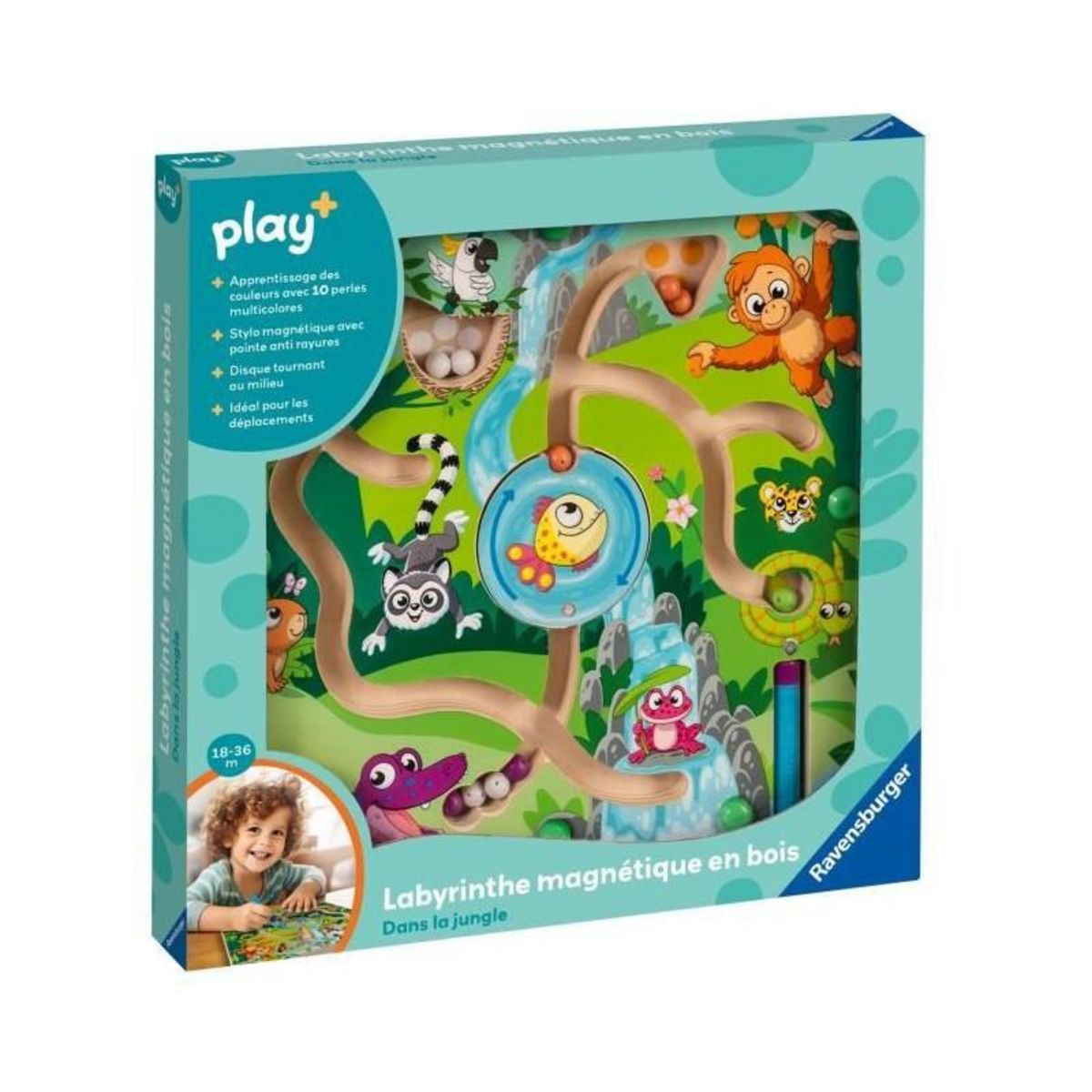 RAVENSBURGER Ravensburger -PLAY + - Labyrinthe magnétique en bois Dans la jungle  - Des 18 mois - version française - 34018