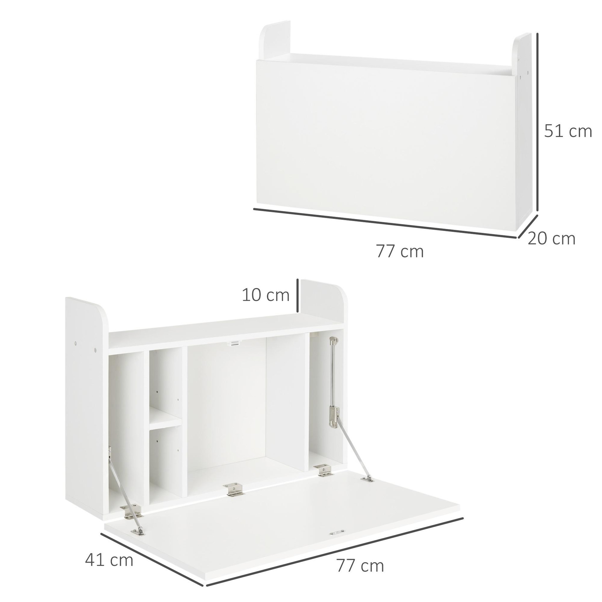 Voir la diapositive 3 : HOMCOM Bureau mural pliable - table murale rabattable - 5 niches, étagère - panneaux particules blanc