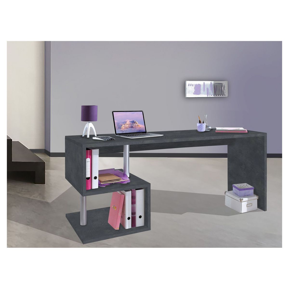 Bureau droit moderne avec étagère 180 cm SANTA