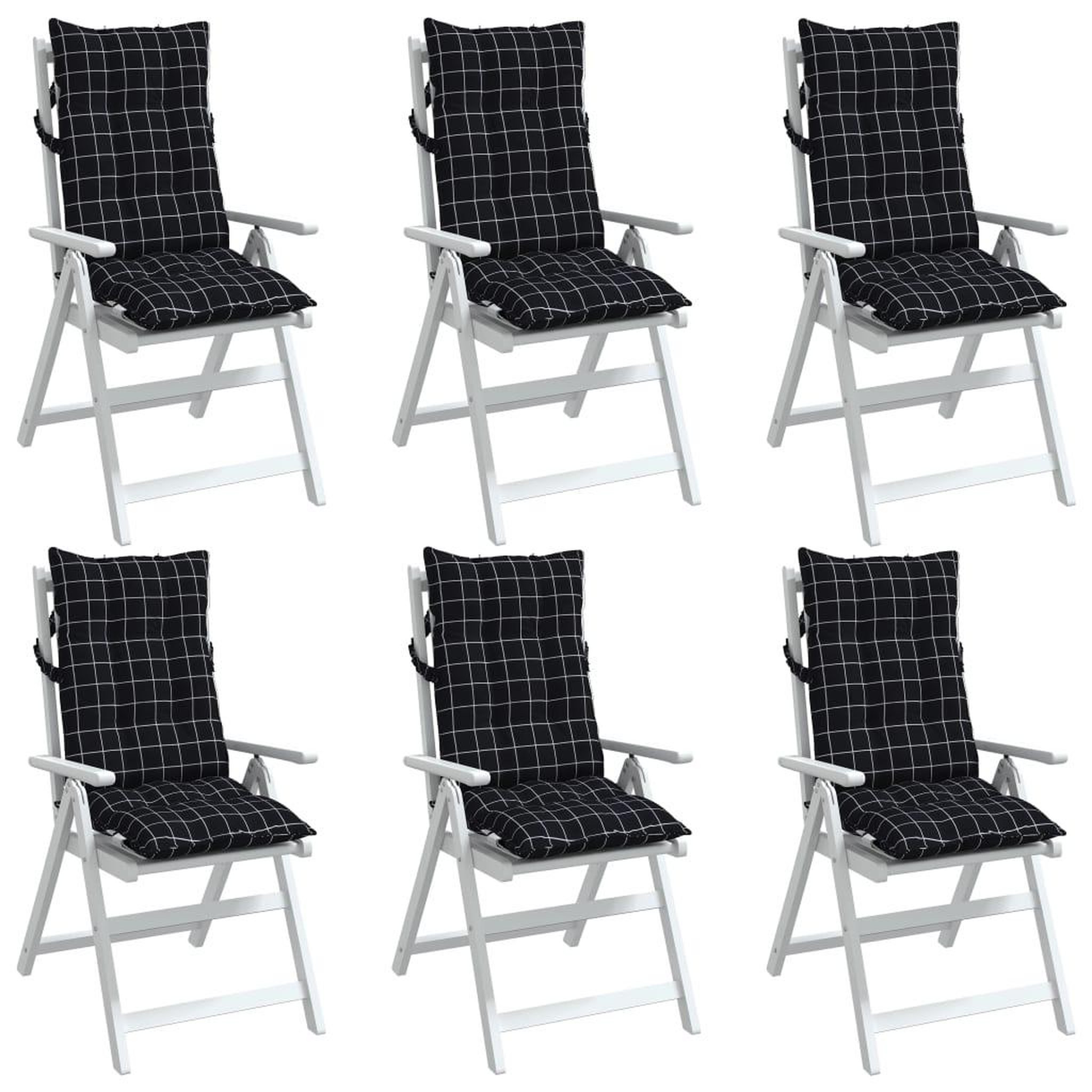 Voir la diapositive 4 : VIDAXL Coussins de chaise a dossier haut lot de 6 motif carreaux noir