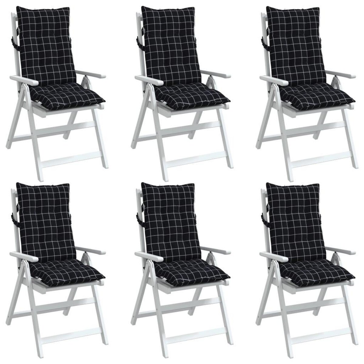 VIDAXL Coussins de chaise a dossier haut lot de 6 motif carreaux noir