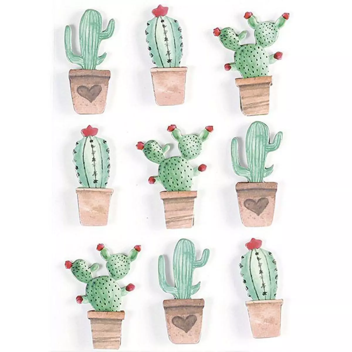 Graine créative 9 stickers 3D - Cactus mexicains 4,5 cm