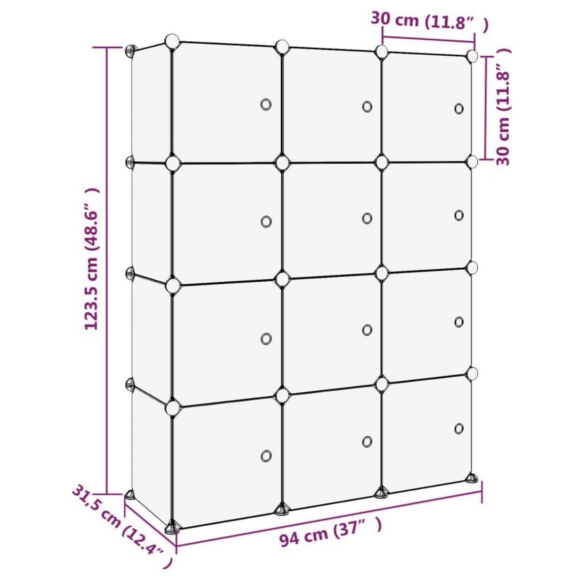VIDAXL Cubes de rangement 12 pcs avec portes Transparent PP