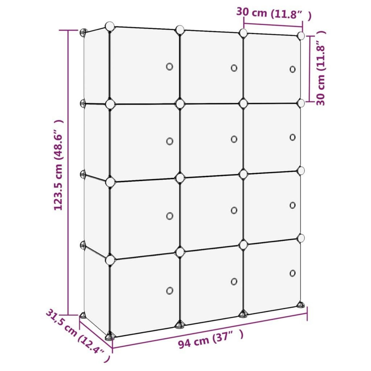 VIDAXL Cubes de rangement 12 pcs avec portes Transparent PP