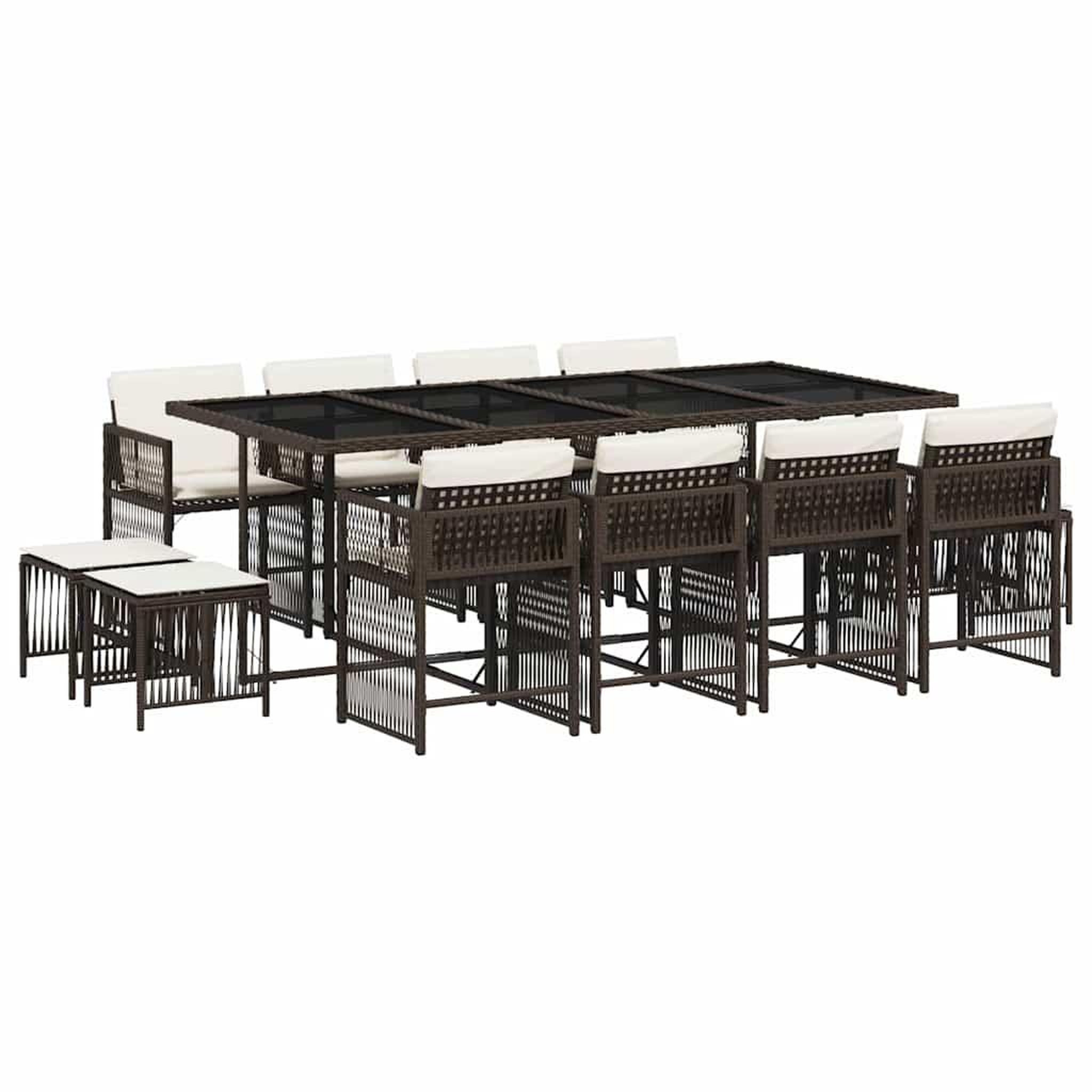 Voir la diapositive 2 : VIDAXL Ensemble a manger de jardin avec coussins 13 pcs marron rotin