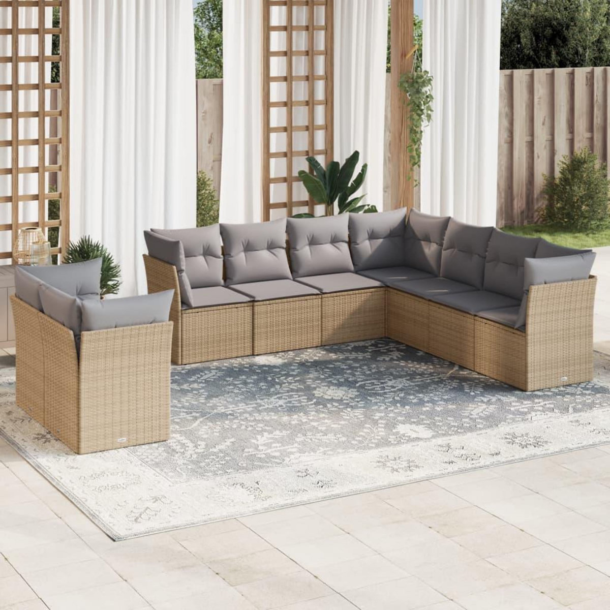 VIDAXL Salon de jardin avec coussins 9 pcs beige resine tressee