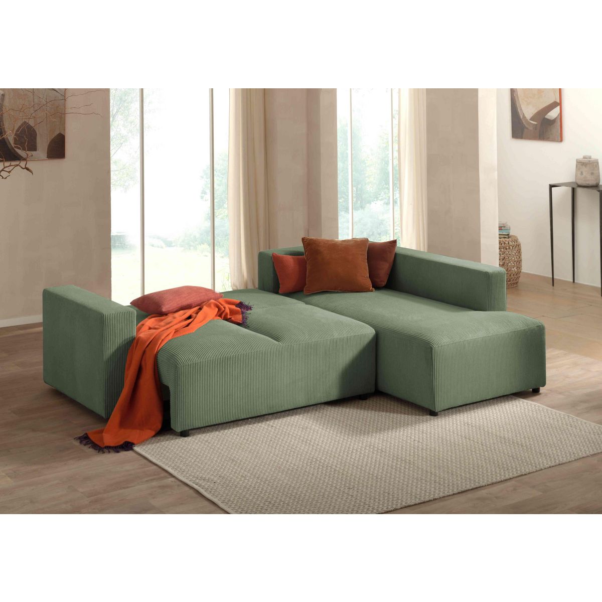 LISA DESIGN Livy - canapé d'angle convertible - avec coffre - en velours côtelé - 5 places - droit