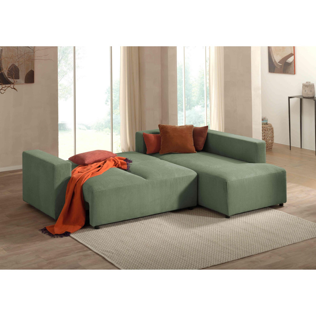 LISA DESIGN Livy - canapé d'angle convertible - avec coffre - en velours côtelé - 5 places - droit