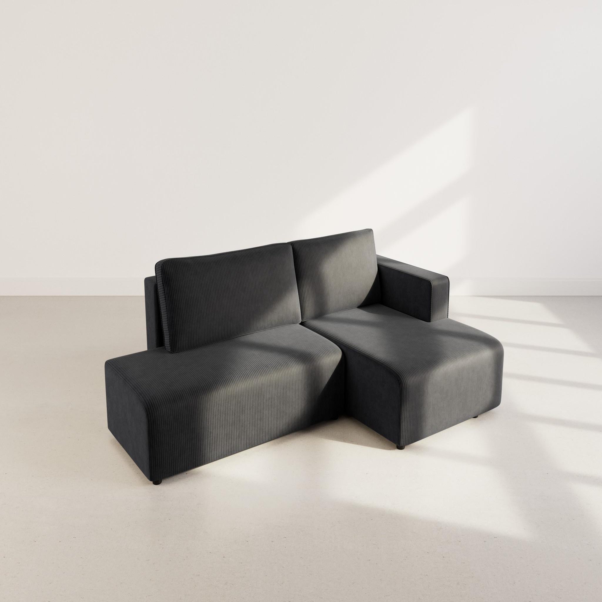 Voir la diapositive 6 : BEST MOBILIER Topaze - canapé d'angle droit 4 places convertible avec coffre en velours côtelé