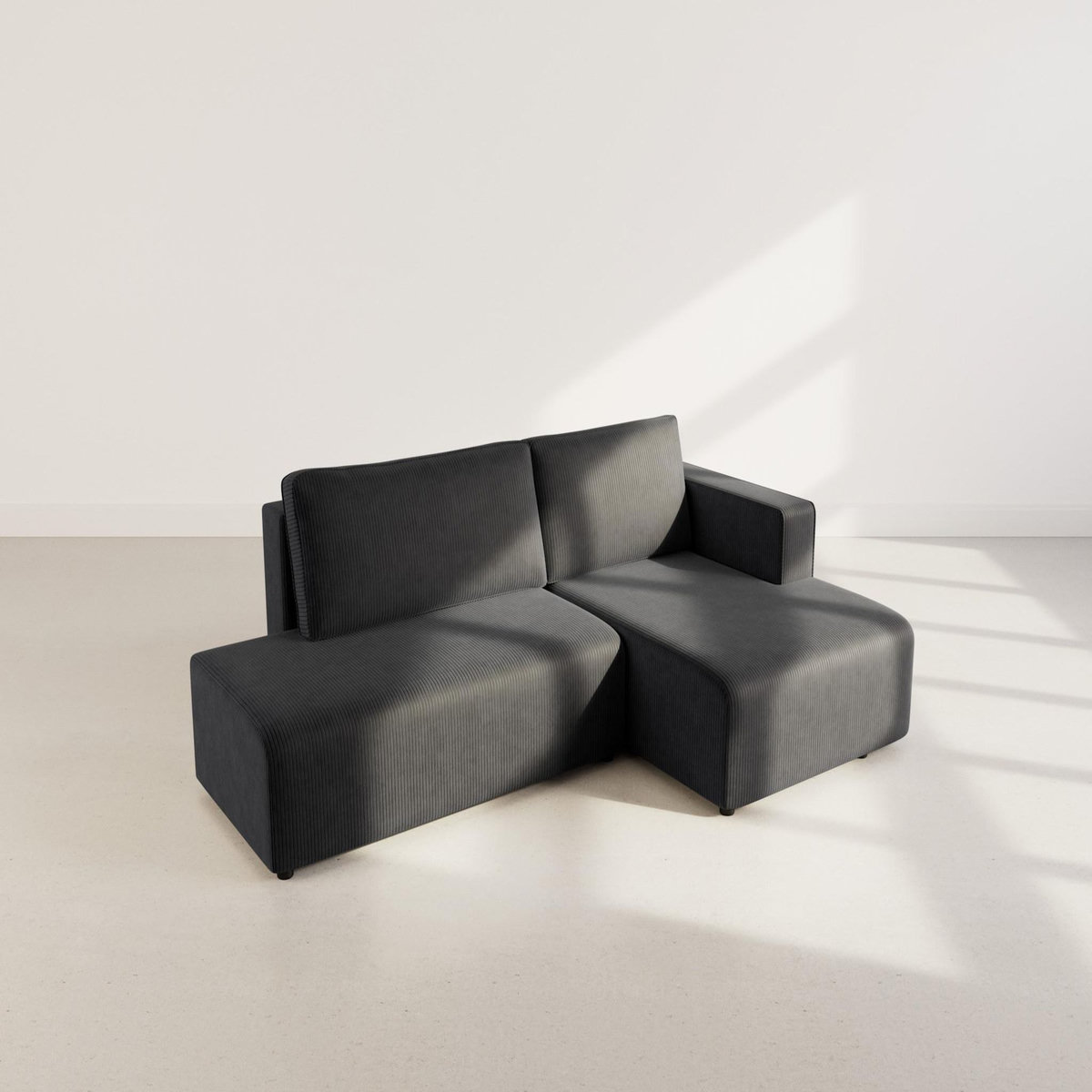 BEST MOBILIER Topaze - canapé d'angle droit 4 places convertible avec coffre en velours côtelé