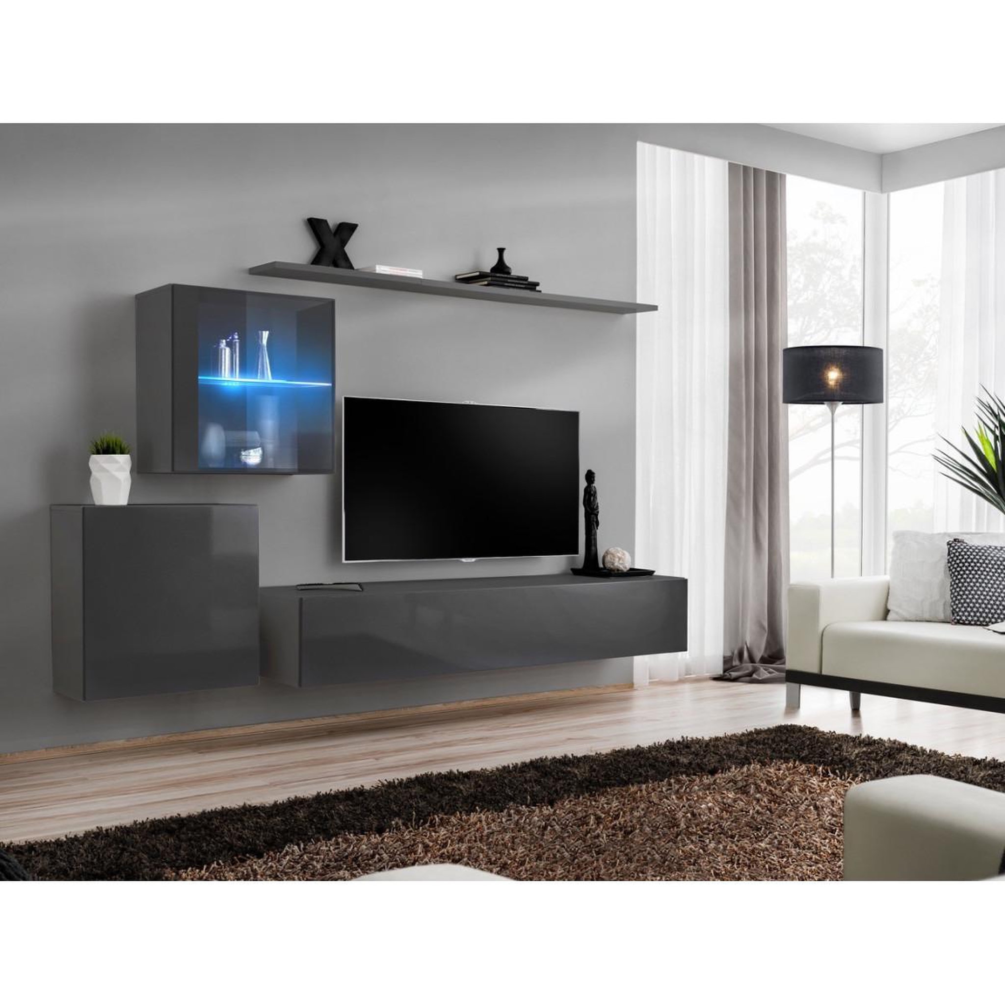 Voir la diapositive 2 : Paris Prix Meuble TV Mural Design  Switch XV  260cm Gris