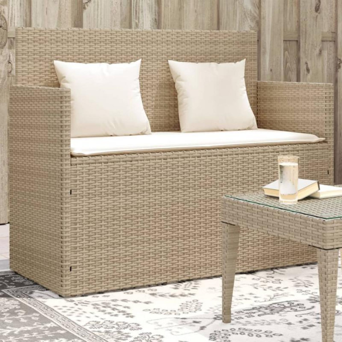 VIDAXL Banc de jardin avec coussins beige résine tressée