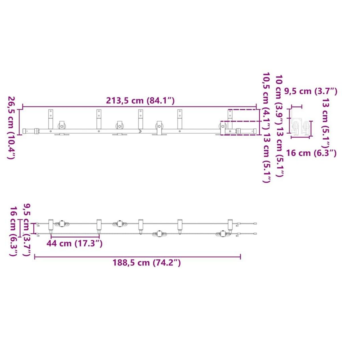 VIDAXL Kit de quincaillerie de porte coulissante 213,5 cm acier noir