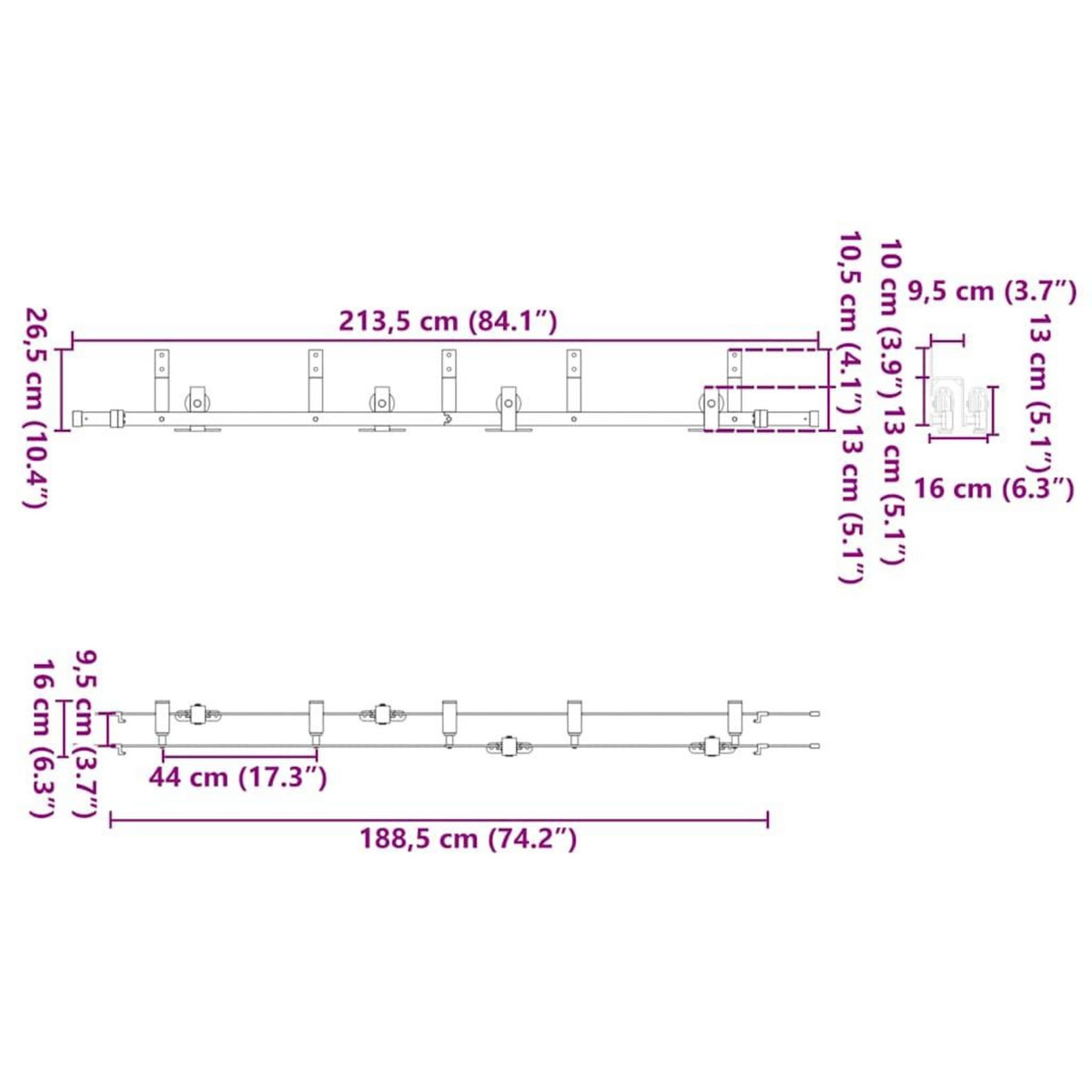 VIDAXL Kit de quincaillerie de porte coulissante 213,5 cm acier noir