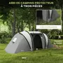 OUTSUNNY Tente de camping familiale 4-5 pers. 2 chambres 3 fenêtres sac gris