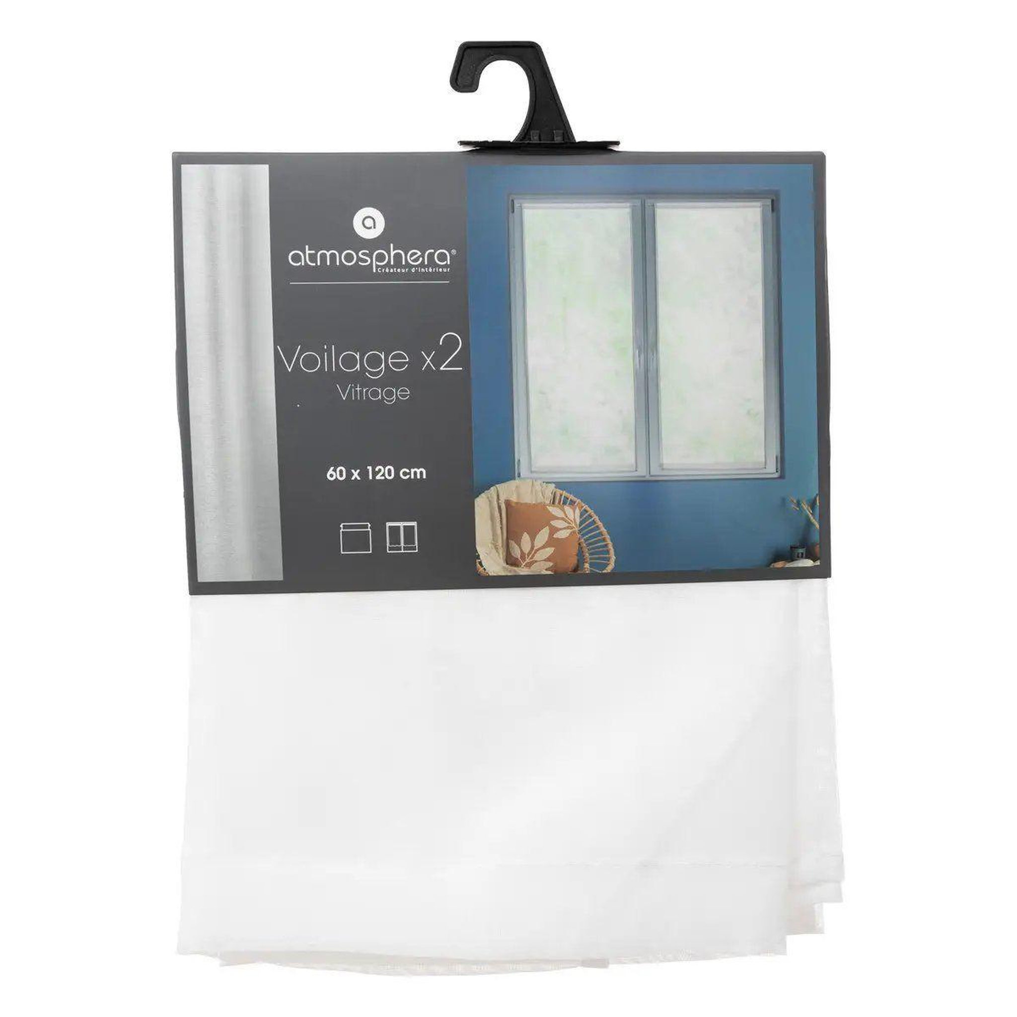 Voir la diapositive 2 : ATMOSPHERA Lot de 2 rideaux voilage  moly  60x120cm blanc