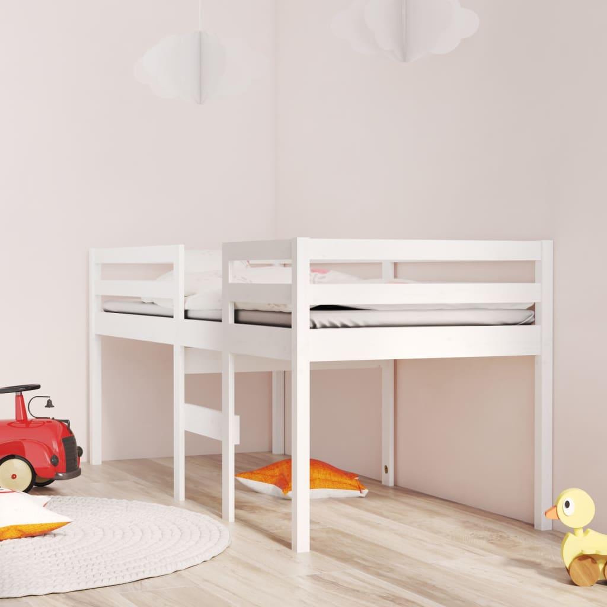 Voir la diapositive 1 : VIDAXL Lit haut sans matelas blanc 90x190 cm bois de pin massif