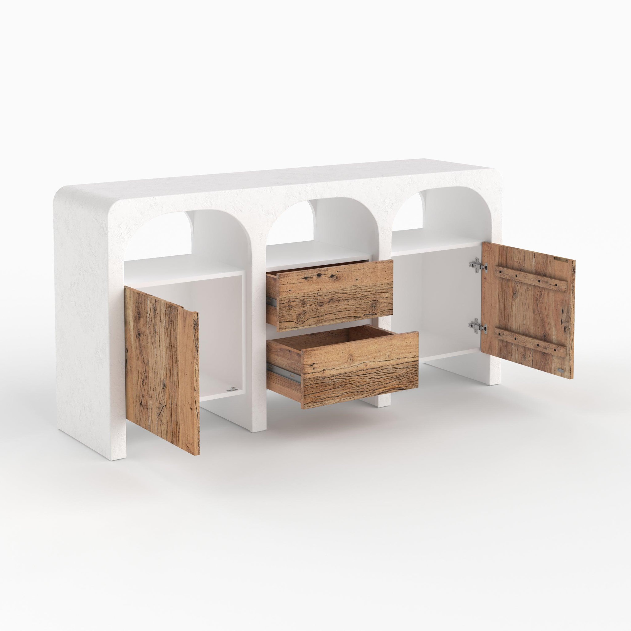 Voir la diapositive 3 : MAISON PAVANE Buffet en plâtre blanc cassé et bois d'acacia-fira