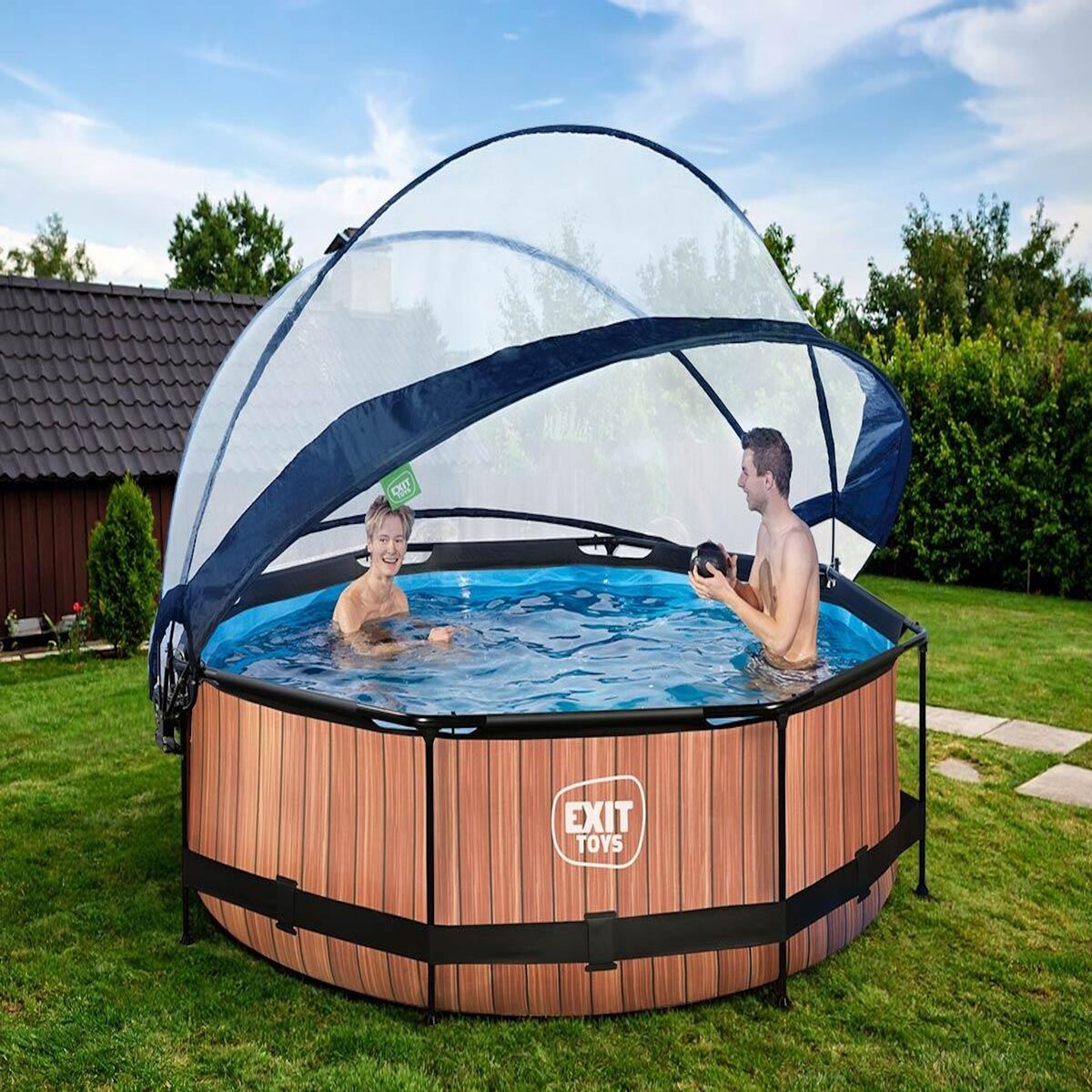EXIT TOYS Piscine tubulaire Wood ronde 2,44 x 0,76 m avec dôme - Exit Toys