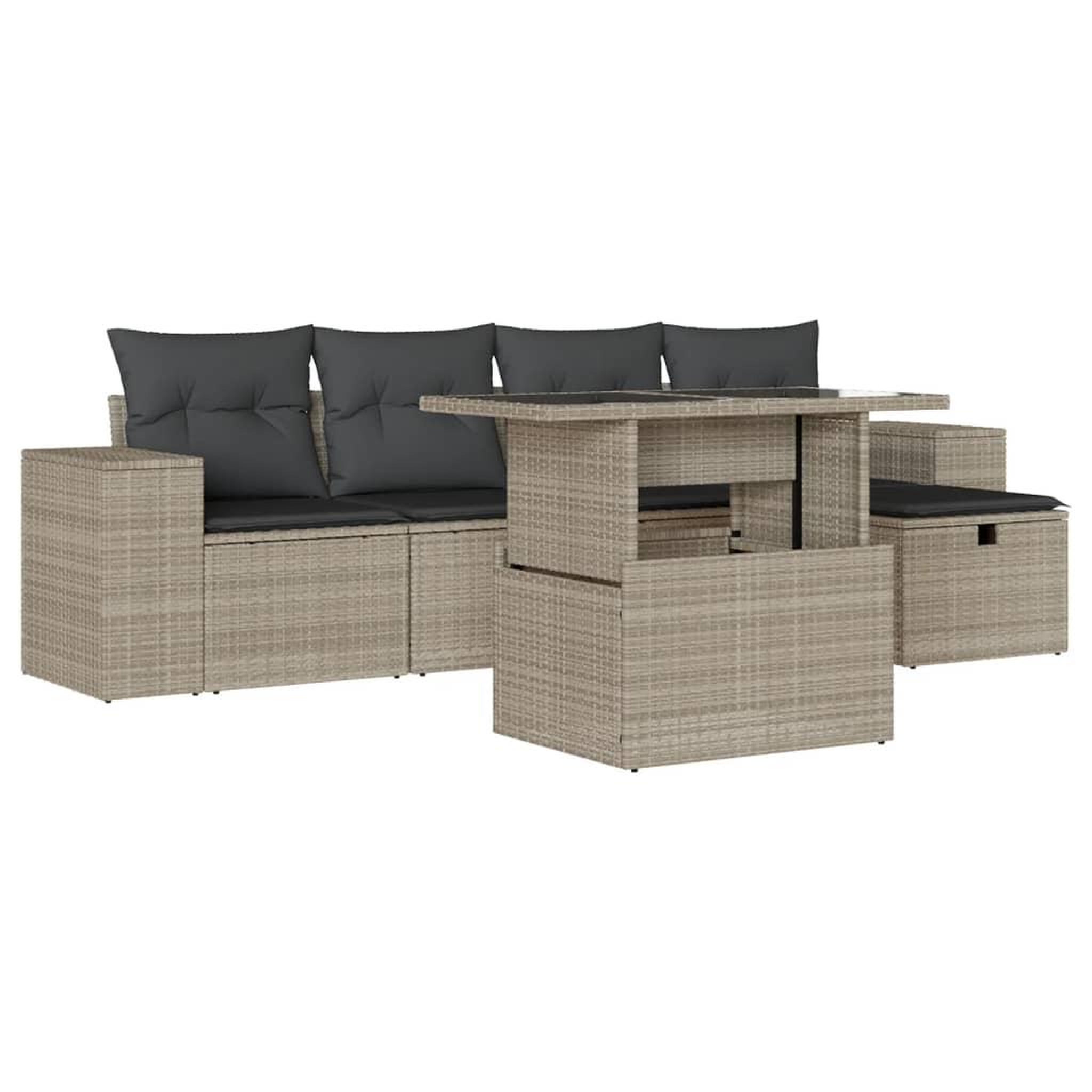 Voir la diapositive 2 : VIDAXL Salon de jardin 6 pcs avec coussins gris clair resine tressee