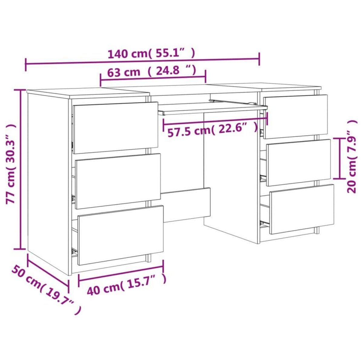 VIDAXL Bureau Chene sonoma 140x50x77 cm Bois d'ingenierie