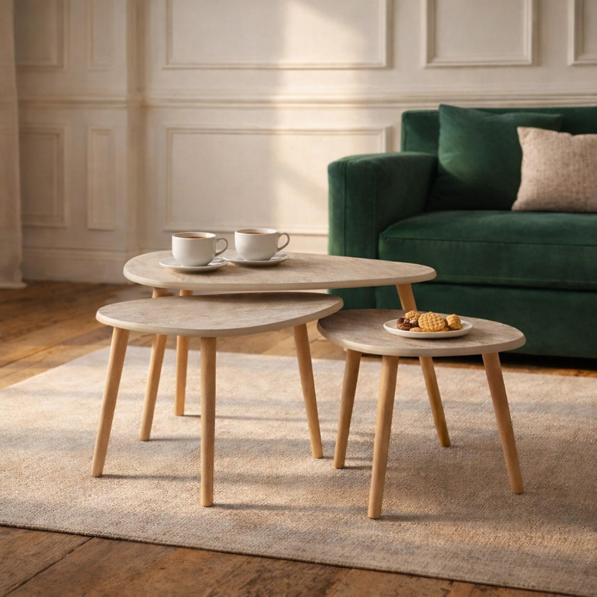 Voir la diapositive 5 : CONCEPT USINE Set de 3 tables gigognes design effet travertin tira