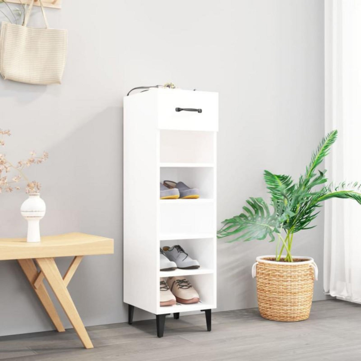 VIDAXL Armoire à chaussure Blanc brillant 30x35x105 cm Bois ingénierie