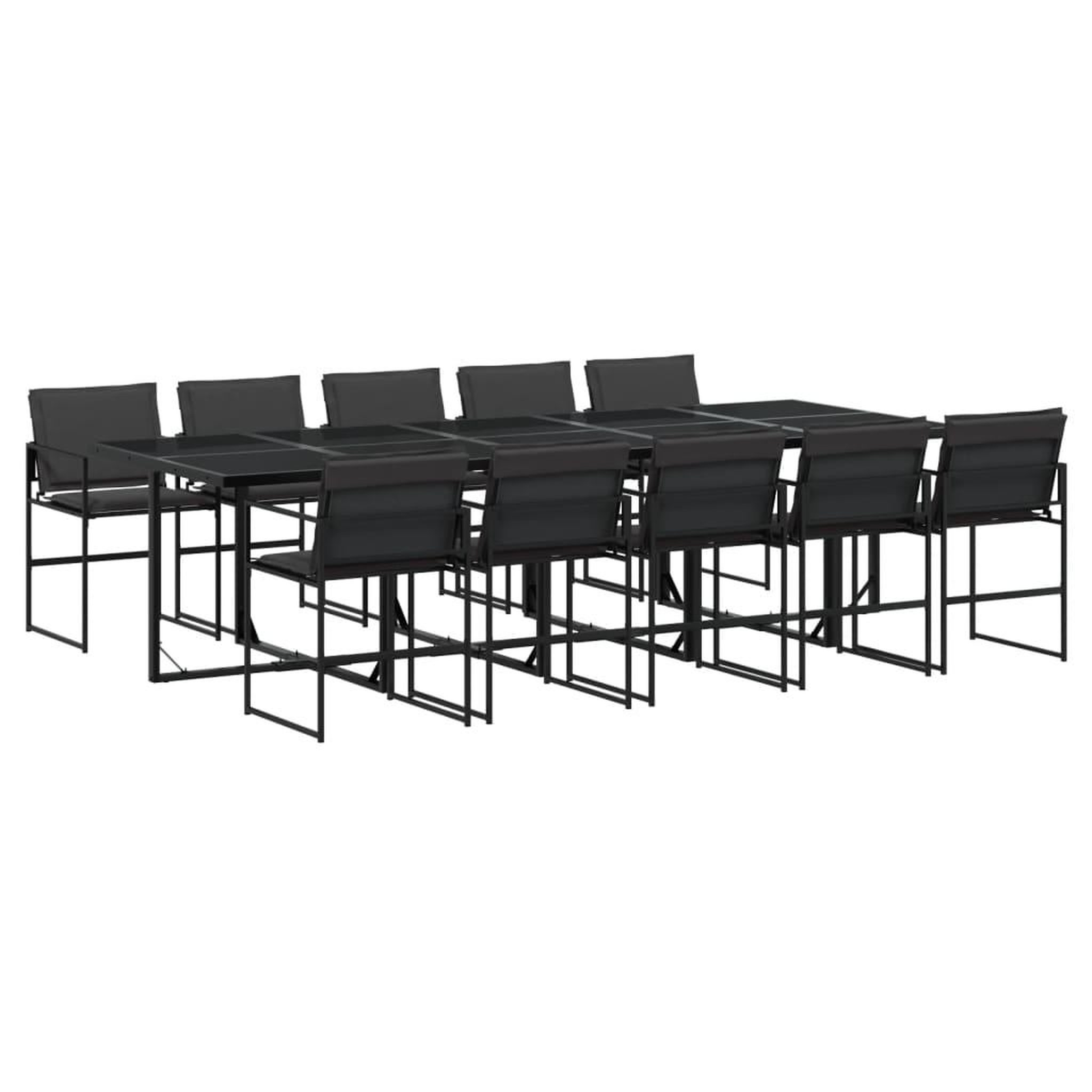 Voir la diapositive 2 : VIDAXL Ensemble a manger de jardin avec coussins 11 pcs noir textilene