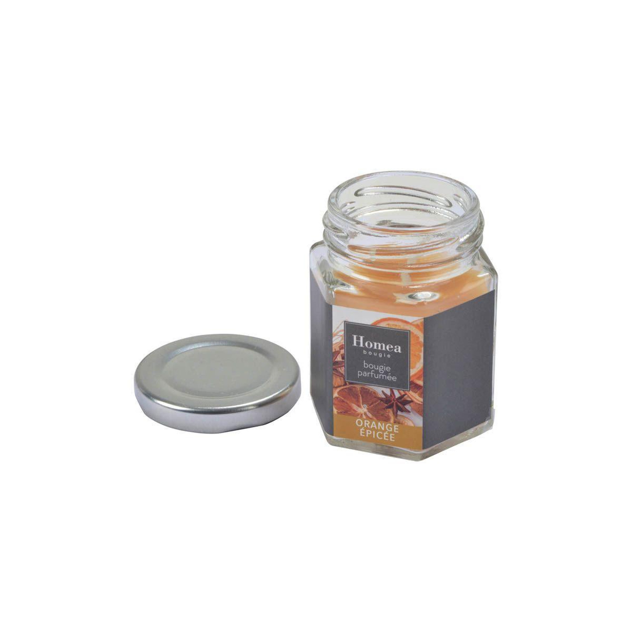 Voir la diapositive 2 : HOMEA Bougie verrine parfumée  essentiel ii  7cm orange epicée
