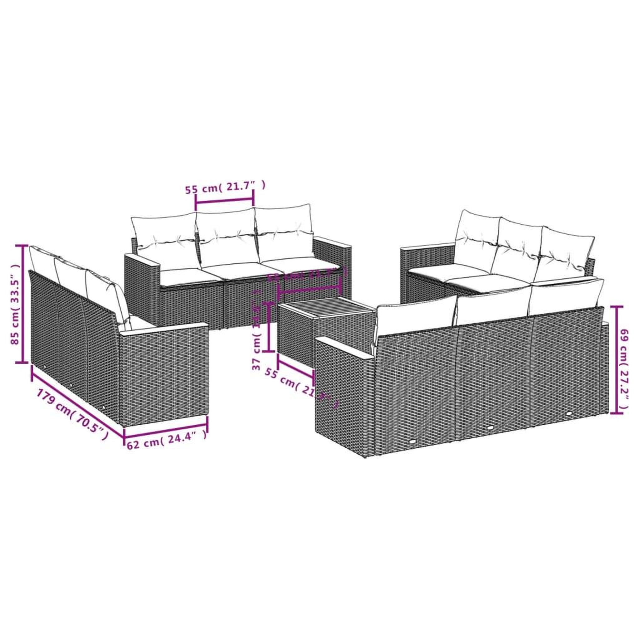 Voir la diapositive 6 : VIDAXL Salon de jardin avec coussins 13 pcs gris resine tressee