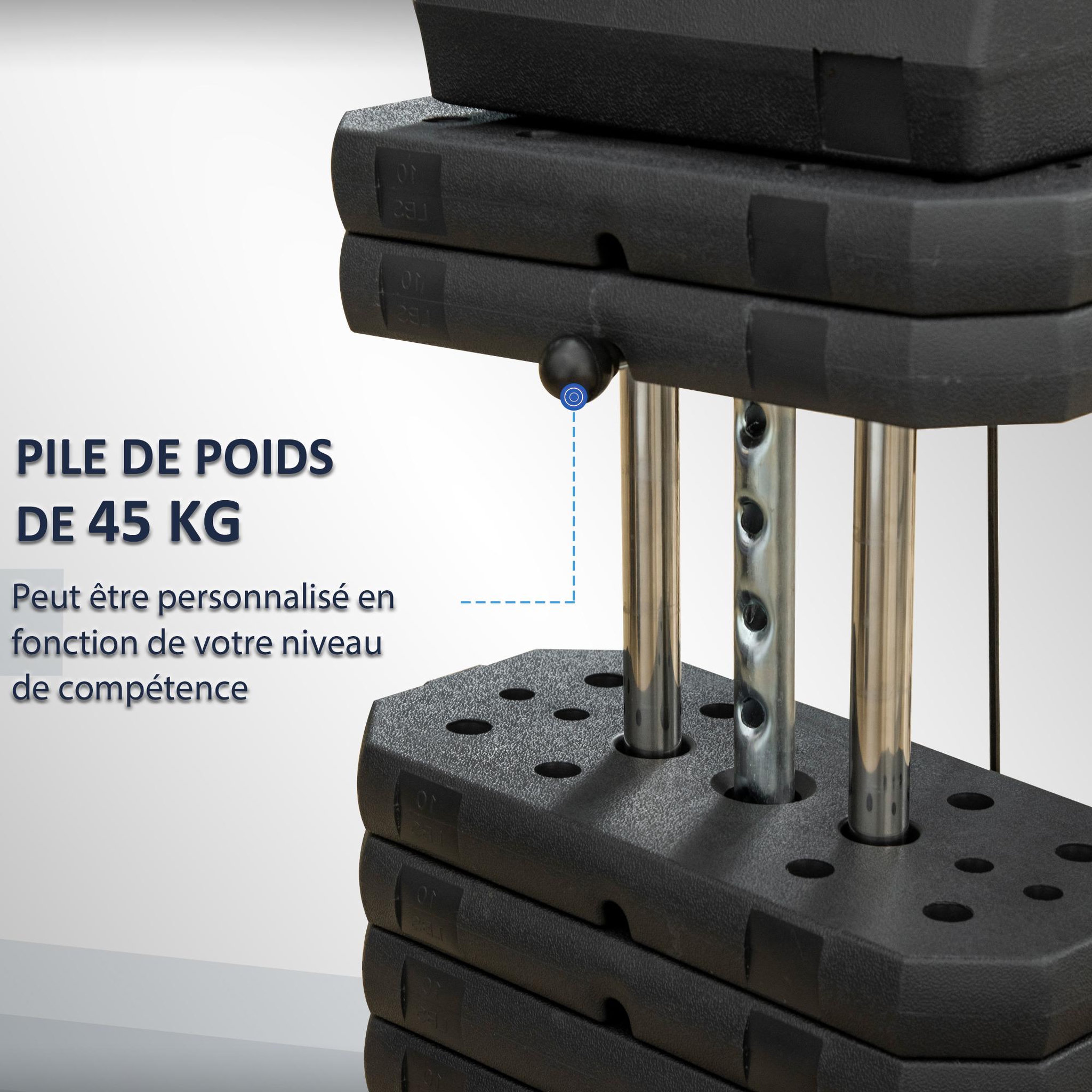 Voir la diapositive 5 : HOMCOM Station de musculation - entrainement complet - développé couché, butterfly, barre latissimus, curler - 9 contrepoids - acier noir