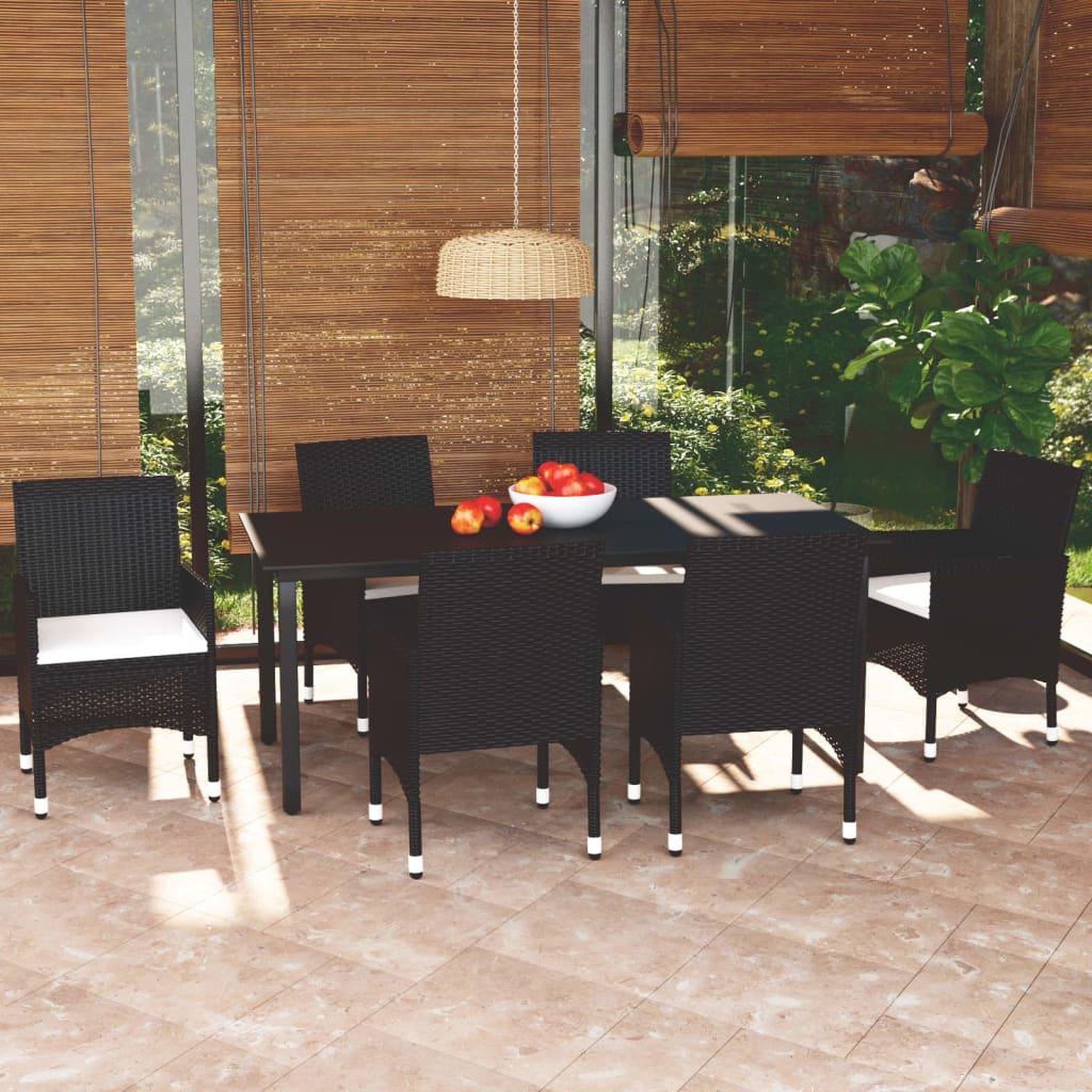 VIDAXL Ensemble a manger de jardin coussins 7pcs Resine tressee Noir