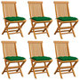 Voir la diapositive 1 : VIDAXL Chaises de jardin et coussins vert lot de 6 Bois de teck massif
