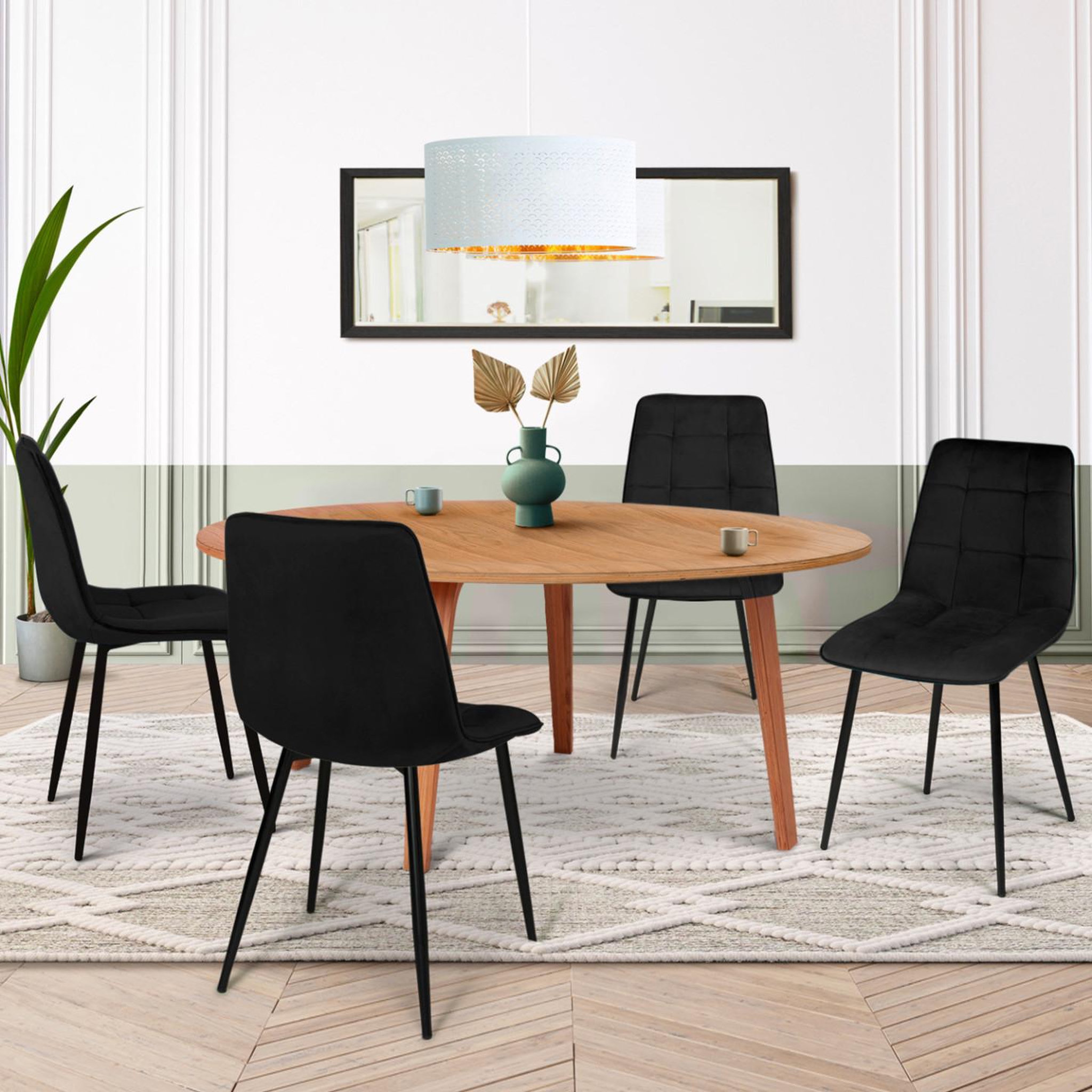 Voir la diapositive 2 : ID MARKET Lot de 4 chaises mila en velours noir pour salle à manger