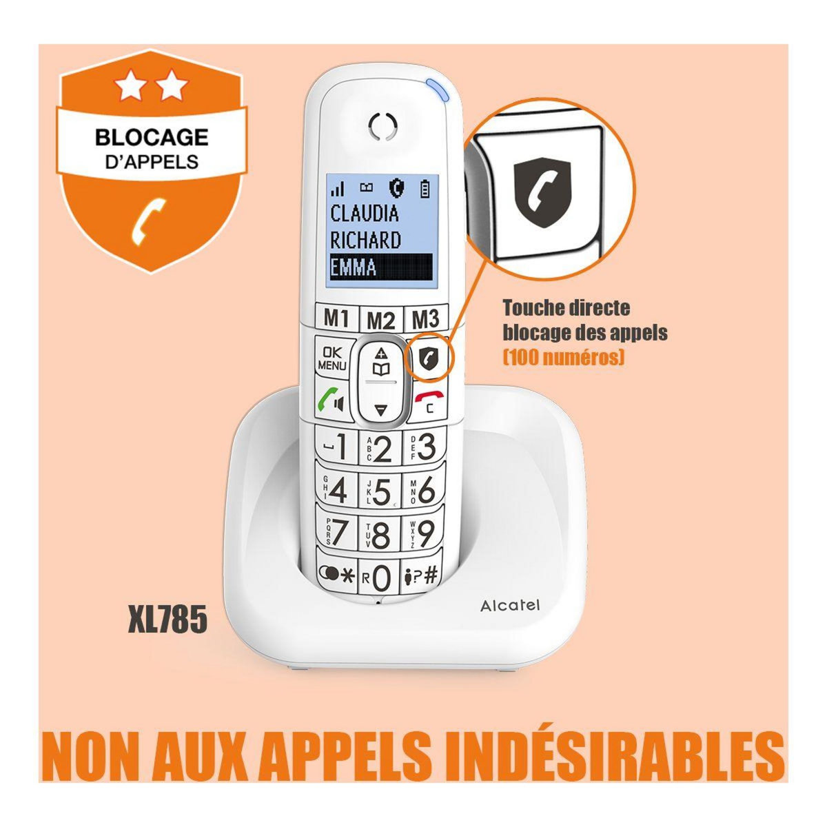 Alcatel Téléphone sans fil XL785 Solo Blanc