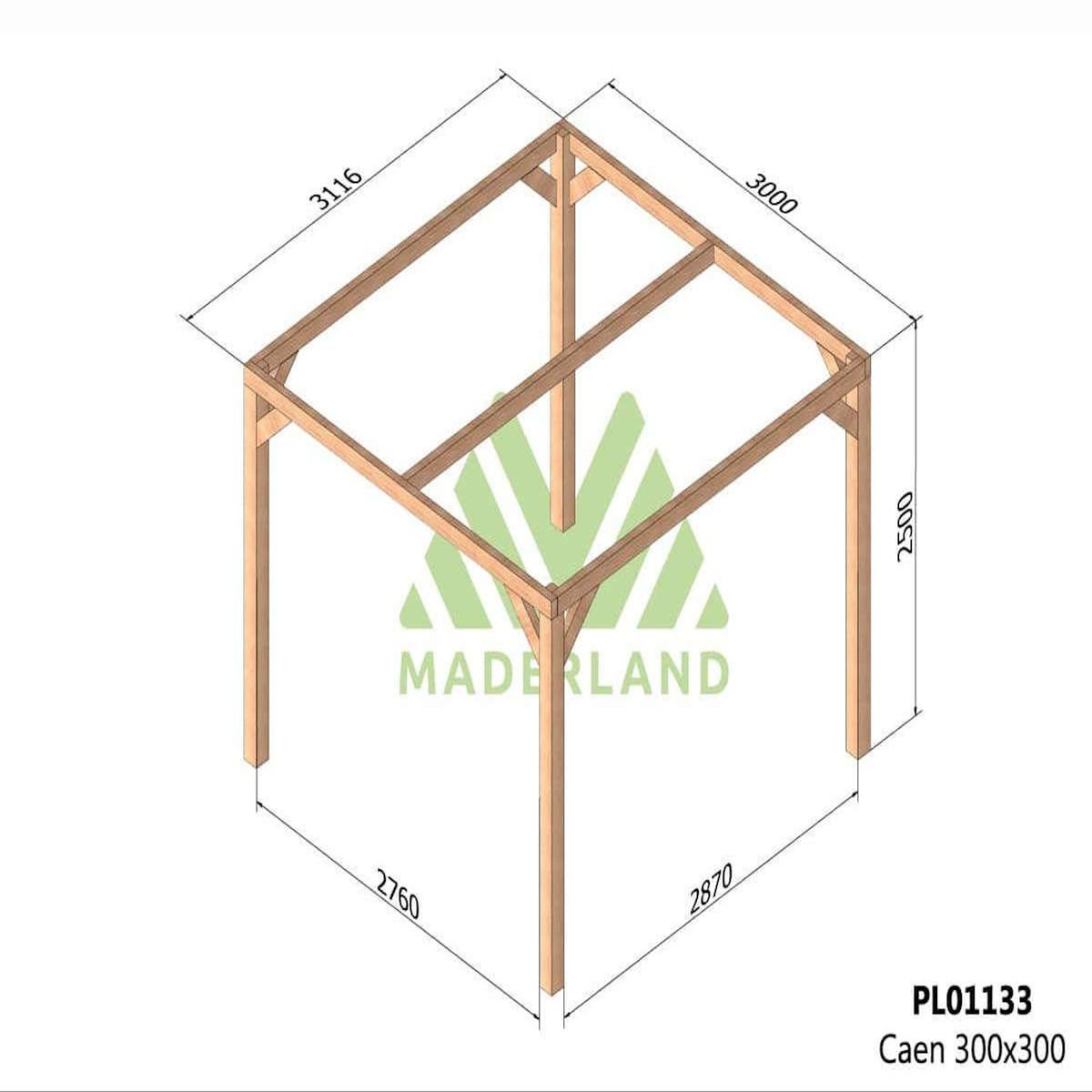 JARDIDECO Pergola en bois lamellé-collé Caen 300 x 300 cm - Maderland