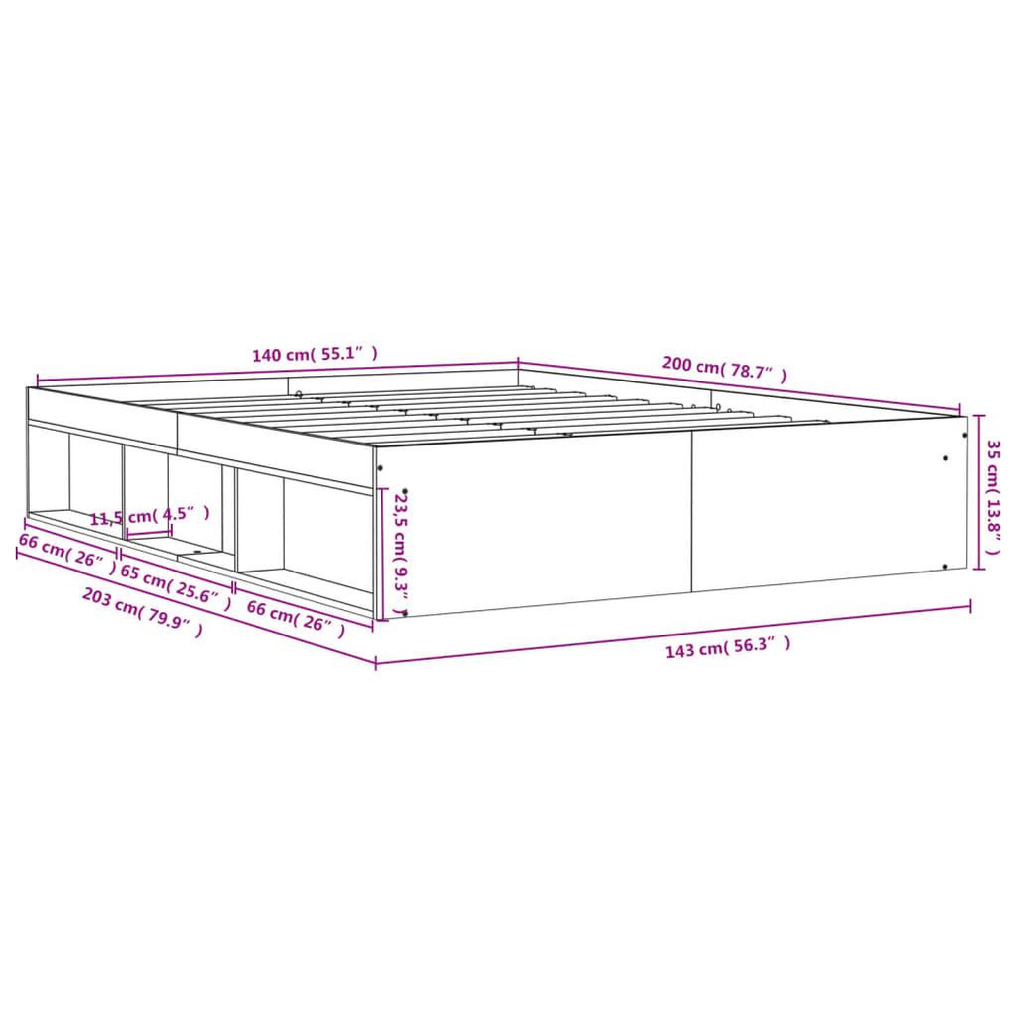Voir la diapositive 6 : VIDAXL Cadre de lit sans matelas chene fume 140x200 cm