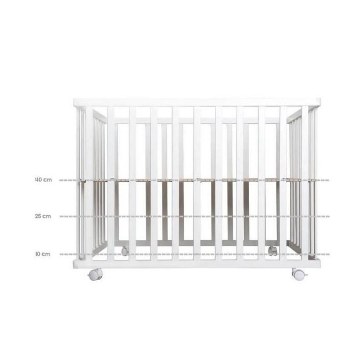 Roba Parc Bébé 100x75 cm + Tapis Adam et Eule Imprimé Chouette + 4 Roues - ROBA - Bois blanc