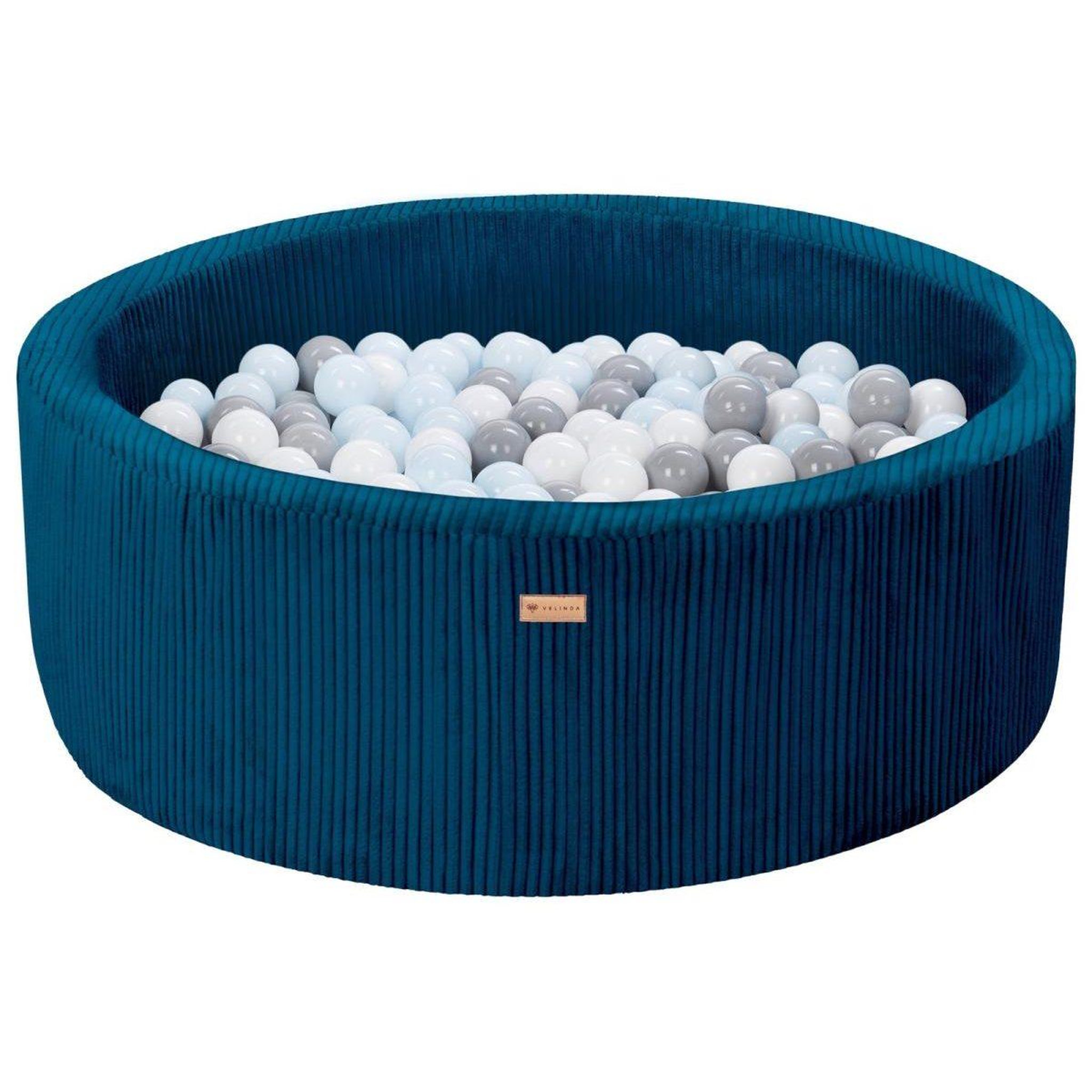 VELINDA Piscine à balles en velours côtelé avec 200 balles, diamètre env. 90 cm — bleu marine