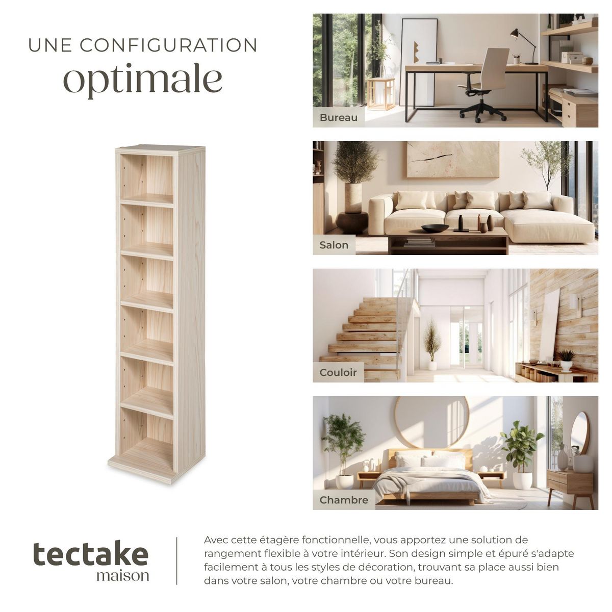 tectake Étagère DVD CD aspect bois marron hêtre